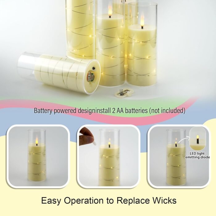 Flameless LED Candles with Timer 5 Pc Flickering Flameless Candles for Romantic Ambiance and Home Decoration Stable Acrylic Shell,with Embedded Star String，Battery Operated Candles（Ivory） - Image 2