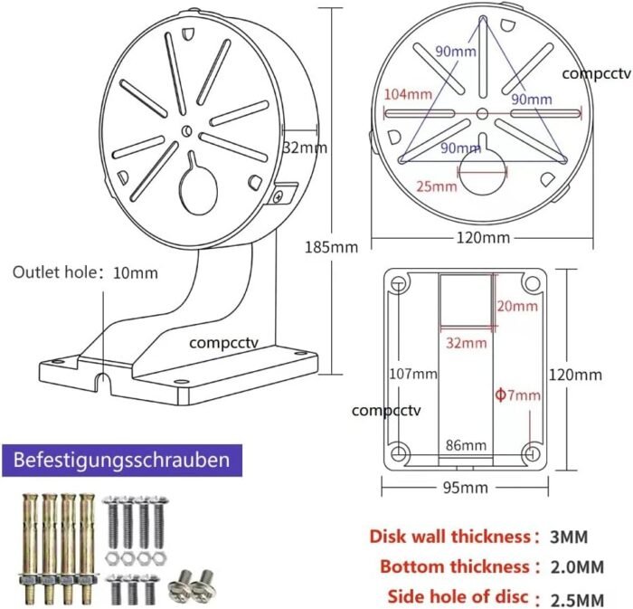 Security Camera Mount Bracket, Aluminum Indoor Outdoor Wall Mount Bracket L-Type Bracket for CCTV Security Dome IP Camera Mounting,Universal outdoor Security Camera Junction Box Mount Bracket - Image 2