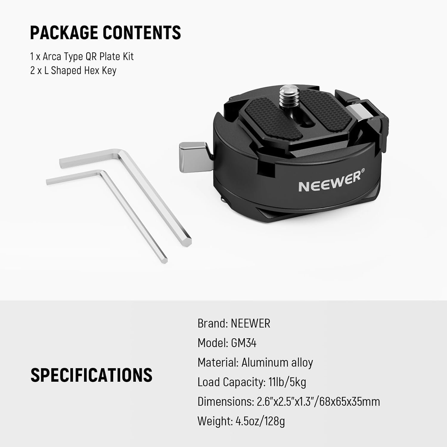 Neewer GM34 Camera Quick Release Plate Kit, Quick Switch Auto Lock Square QR Mount Plate with Arca Type Clamp Base, Compatible with Arca Swiss Peak Design Capture V3 Camera Clip, Max Load 11lb/5kg - Image 9