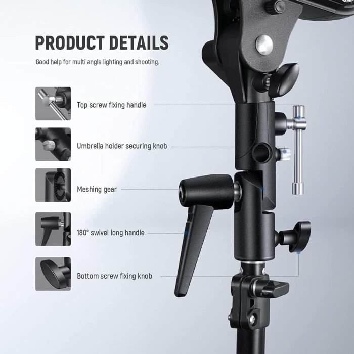 NEEWER Camera Flash Bracket H Type Mount with Umbrella Softbox Holder, 180° Swivel Adjustable Metal Light Stand Adapter with 1/4" to 3/8" Screw Adapter for Speedlite LED Light Stand Tripod (2 Pack) - Image 7