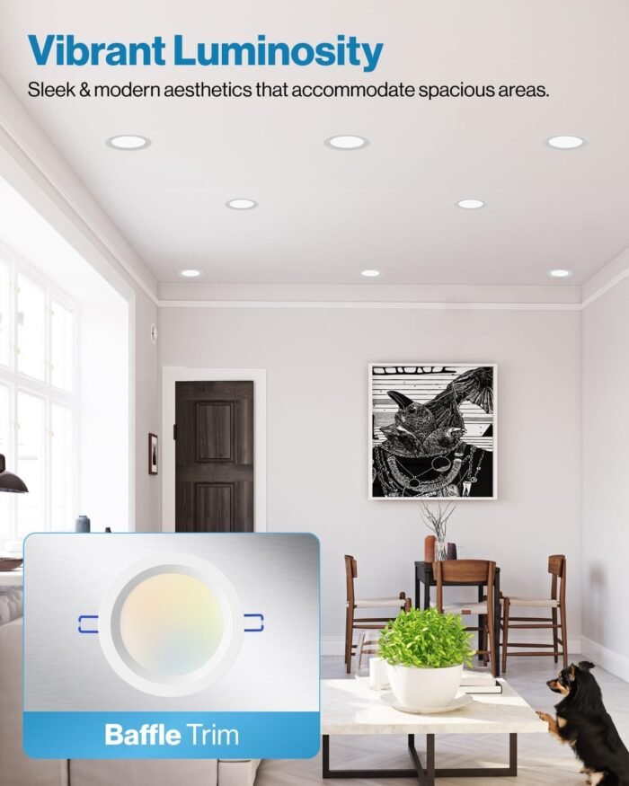 Sunco 12 Pack 4 Inch Ultra Thin LED Recessed Ceiling Lights, Baffle Trim, Selectable CCT 2700K/3000K/3500K/4000K/5000K Dimmable 10W, Wafer Thin, Canless with Junction Box - Image 2