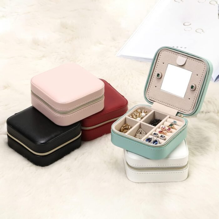 Jewelry Travel Case with Mirror,Small Travel Jewelry Organizer, Portable Jewelry Box Travel Mini Organizer Portable Display Storage Box For Rings Earrings Necklaces (Green) - Image 6