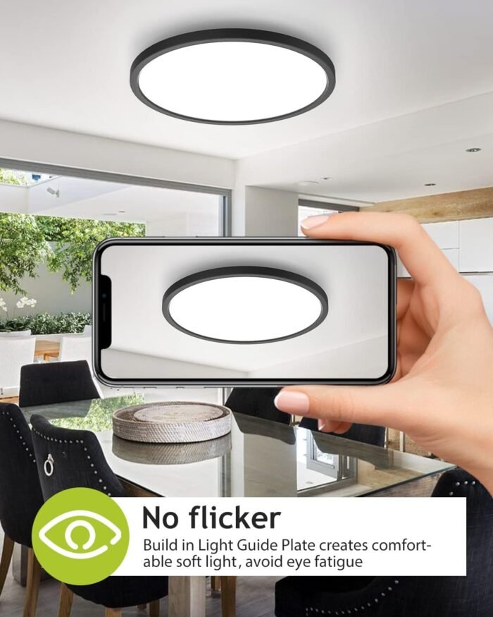 2PACK Flush Mount LED Ceiling Light Fixture Black, 12Inch 28Watt, Dimmable & 3000K-4500K-6000K 3 Color Selectable Ceiling Lamp 3200LM Low Profile Ceiling Light for Kitchen Bedroom Hallway Porch - Image 5