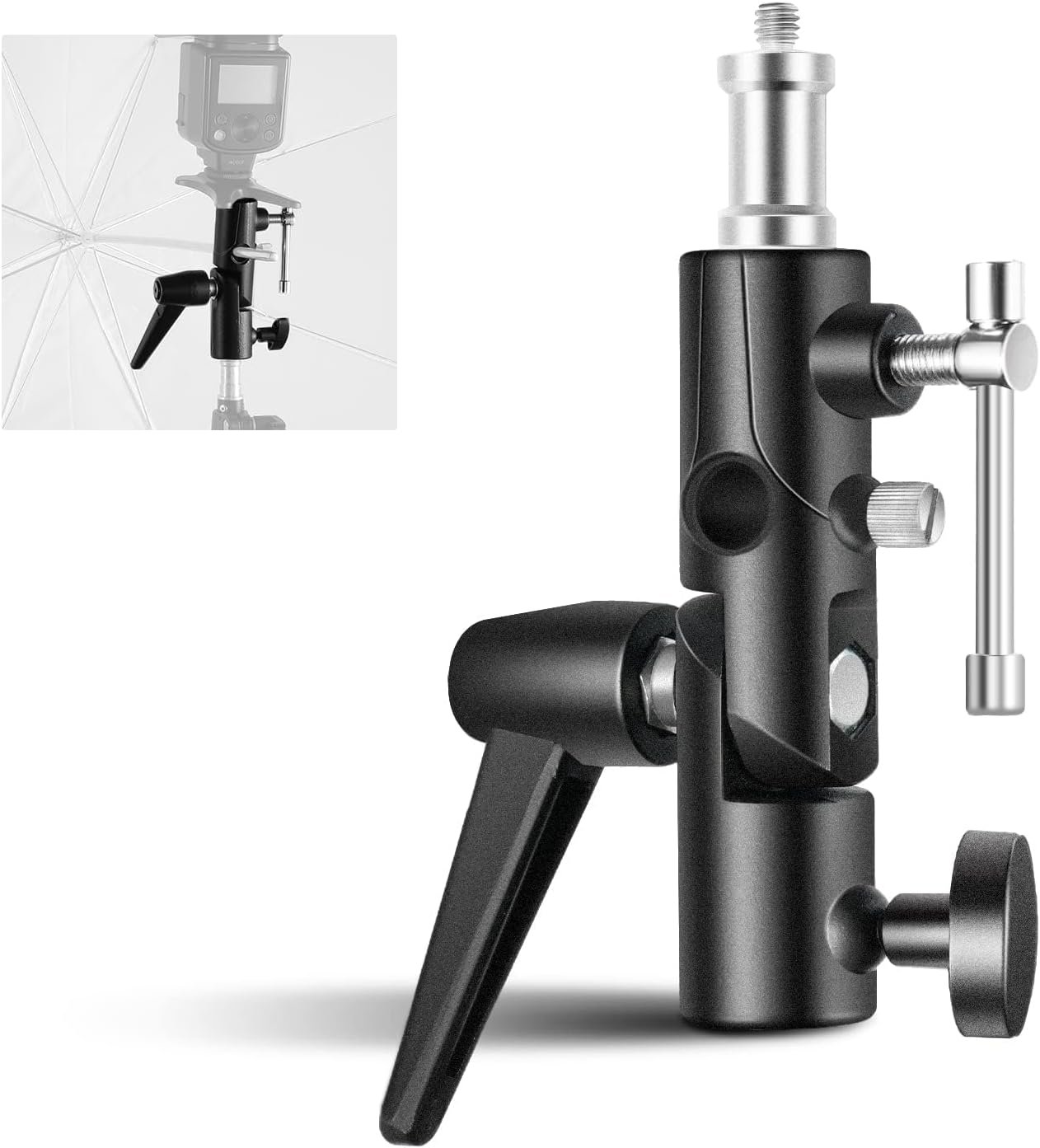 NEEWER Camera Flash Bracket H Type Mount with Umbrella Softbox Holder, 180° Swivel Adjustable Metal Light Stand Adapter with 1/4" to 3/8" Screw Adapter for Speedlite LED Light Stand Tripod (2 Pack)