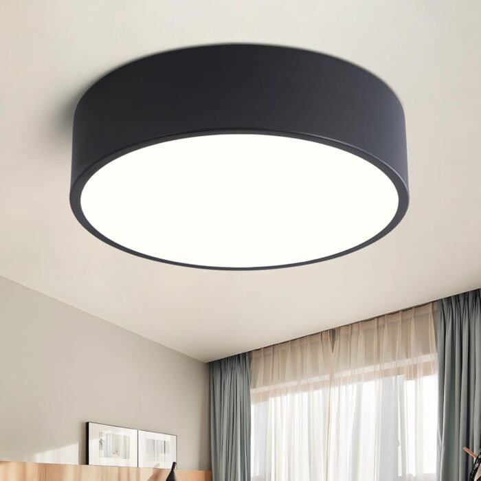 Modern Dimmable Round LED Flush Mount Ceiling Light Fixture, Mounted Ceiling Lighting Fixtures Black,5CCT 2700-6000K,Ceiling Lamp for Kitchen Hallway Bedroom Laundry Room Hall Entryway,11.8"
