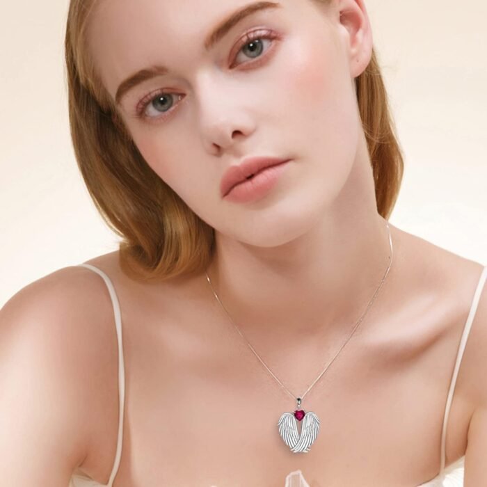 YFN Angel Wings Necklace 925 Sterling Silver Guardian Angel Wings Pendant Necklace Birthstone Necklace for Women Girls Christmas Jewelry Gifts - Image 5