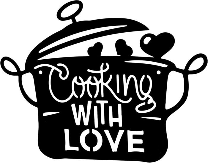 14 x 11 inch Black Metal Kitchen Pot Wall Decor Cooking with Love Kitchen decorations wall Lovely Gift Kitchen Sign for Wall