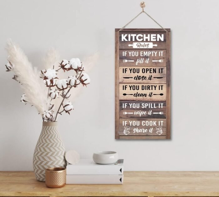 Hanging Kitchen Rules Wood Decor Sign, Rustic Kitchen Wooden Signs, Printed Wood Wall Art Sign, Kitchen Door Rules Rustic Sign, Hanging Wood Sign Kitchen Decor, Funny Farmhouse Kitchen Wall Décor - Image 2
