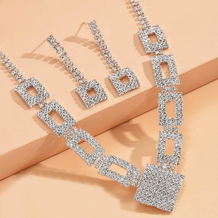 Unicra Crystal Bridal Wedding Jewelry Set Silver Rhinestone Necklace Earrings Bracelet Sets Formal Costume Jewelry for Women and Brides - Image 4