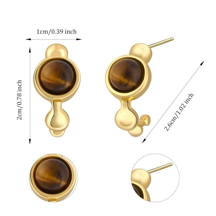 Tiger Eye Earrings for Women Gold Hoop Earrings Brown Gemstone Earrings Tiger Stone Earrings for Gift - Image 4