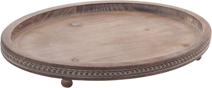 Decorative Tray, Oval Wooden Tray for Coffee Table Decor Kitchen Dinning Table Entryway, Small Beaded Tray for Holidays, Wood Tray Distressed Brown