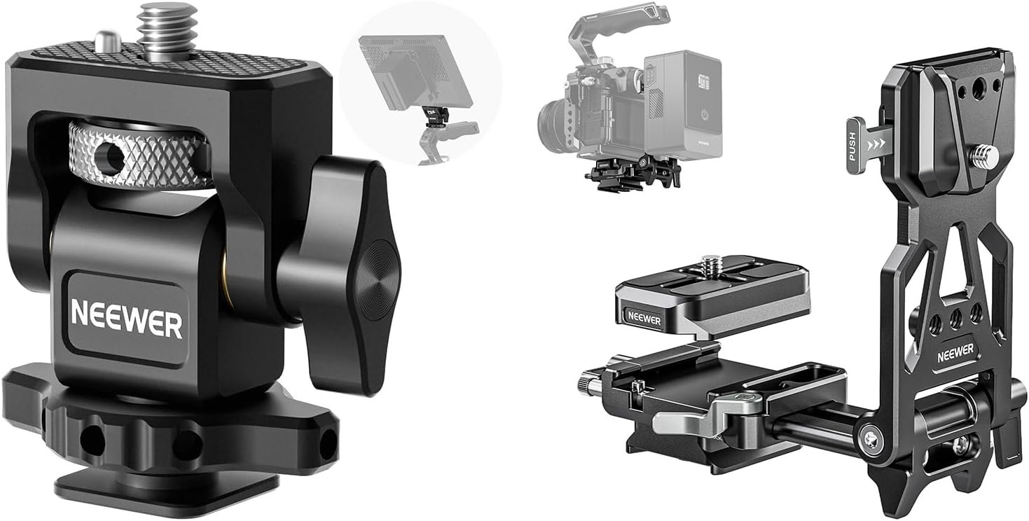NEEWER Camera Monitor Mount with Cold Shoe, Anti Twist 1/4" Screw for 5" & 7" Field Monitor Compatible with Atomos Ninja V, Foldable V Mount Battery Plate with Arca Type Camera Baseplate Included