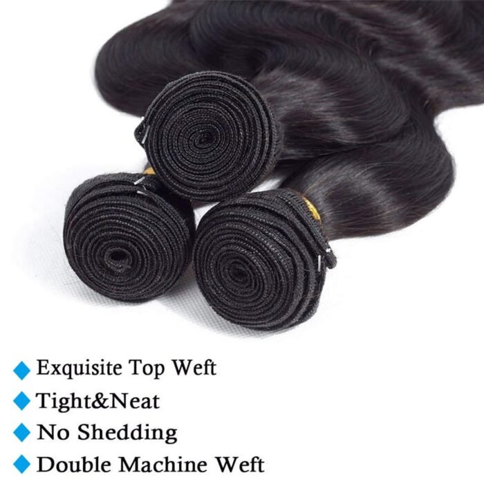 Cirvty 12A Human Hair Bundles Brazilian Body Wave Hair Bundles 14 16 18 Inch 100% Unprocessed Virgin Weave 3 Bundles Human Hair Body Wave Human Hair Bundles Deals Natural Black - Image 4