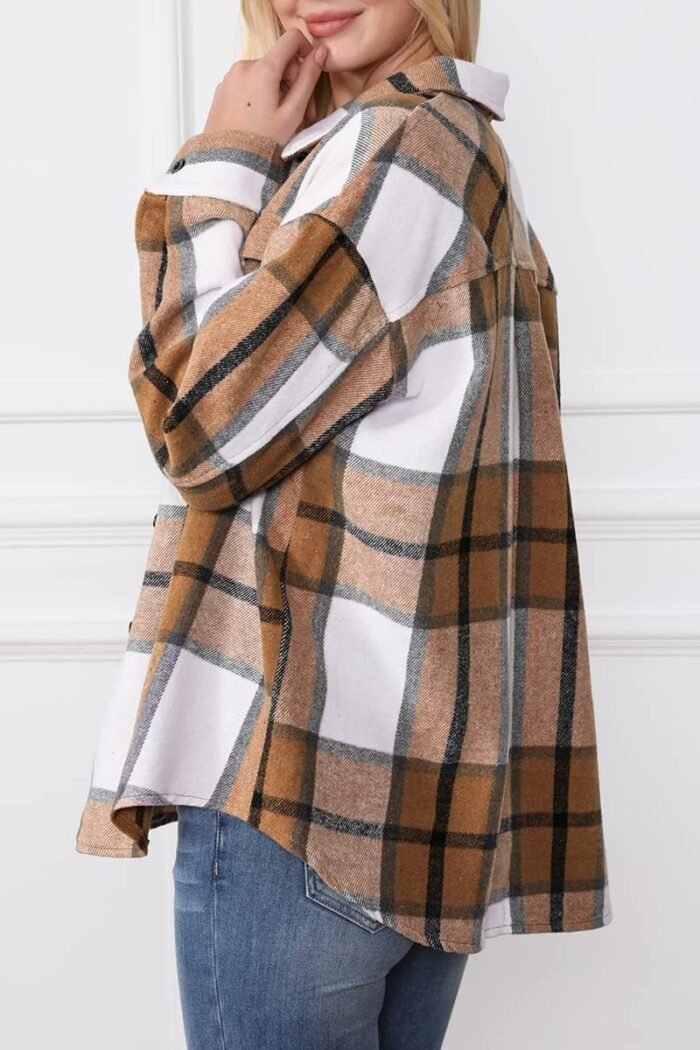 Trendy Queen Womens Flannel Shacket Casual Jacket Plaid Button Down Long Sleeve Shirt Fall Winter Outfits - Image 2