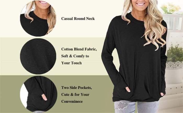 onlypuff Womens Pocket Shirts Pullover Sweatshirt Loose Fit - Image 2