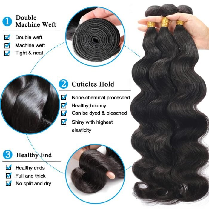 Cirvty 12A Human Hair Bundles Brazilian Body Wave Hair Bundles 14 16 18 Inch 100% Unprocessed Virgin Weave 3 Bundles Human Hair Body Wave Human Hair Bundles Deals Natural Black - Image 2