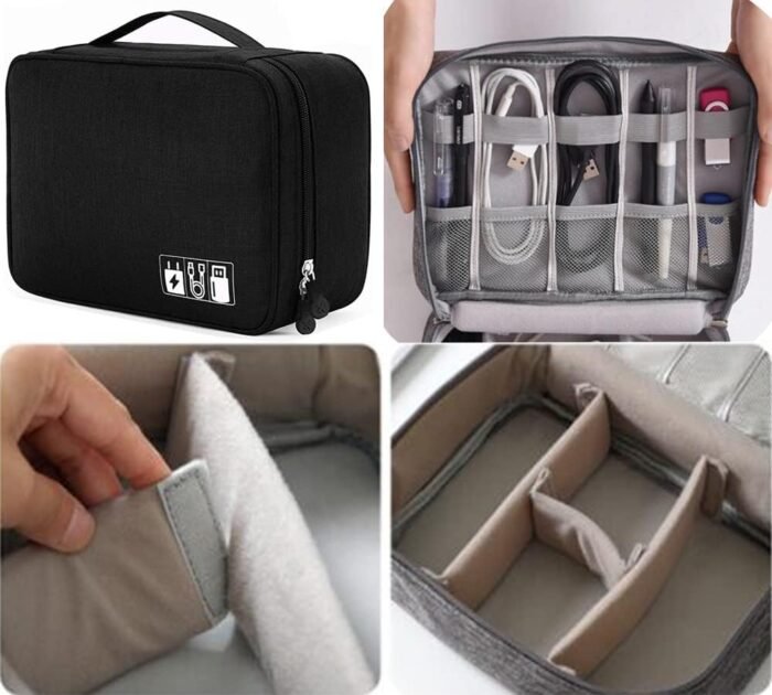 Electronic Accessories Case Bag, Waterproof Universal Electronic Accessories Organizer Power Bank, Charging Cords, Chargers, Mouse, USB Cable, Earphones More Out-Going,Business Travel Gadget Bag,Black - Image 7