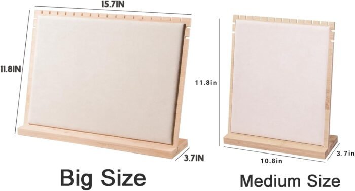 Bamboo Big Necklace Display Stand, Pendant Necklace Wood Jewellery Holder, Chain Jewelry Rack Organizer, Tabletop Display Boards for Home or Shop Sell Show (Beige Velvet) - Image 5