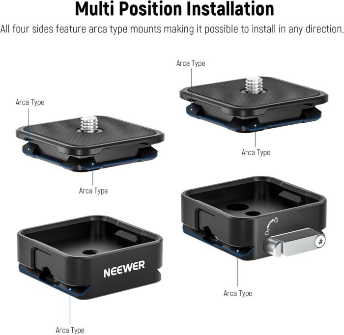 NEEWER Arca Type Quick Release Plate Kit, Four Side Slot Compatible with Arca Swiss Camera Mount Adapter with 1/4” 3/8" Threads for Gimbal Stabilizer Tripod Head Slider, Max Load 17.6lb/8kg, CA009 - Image 2