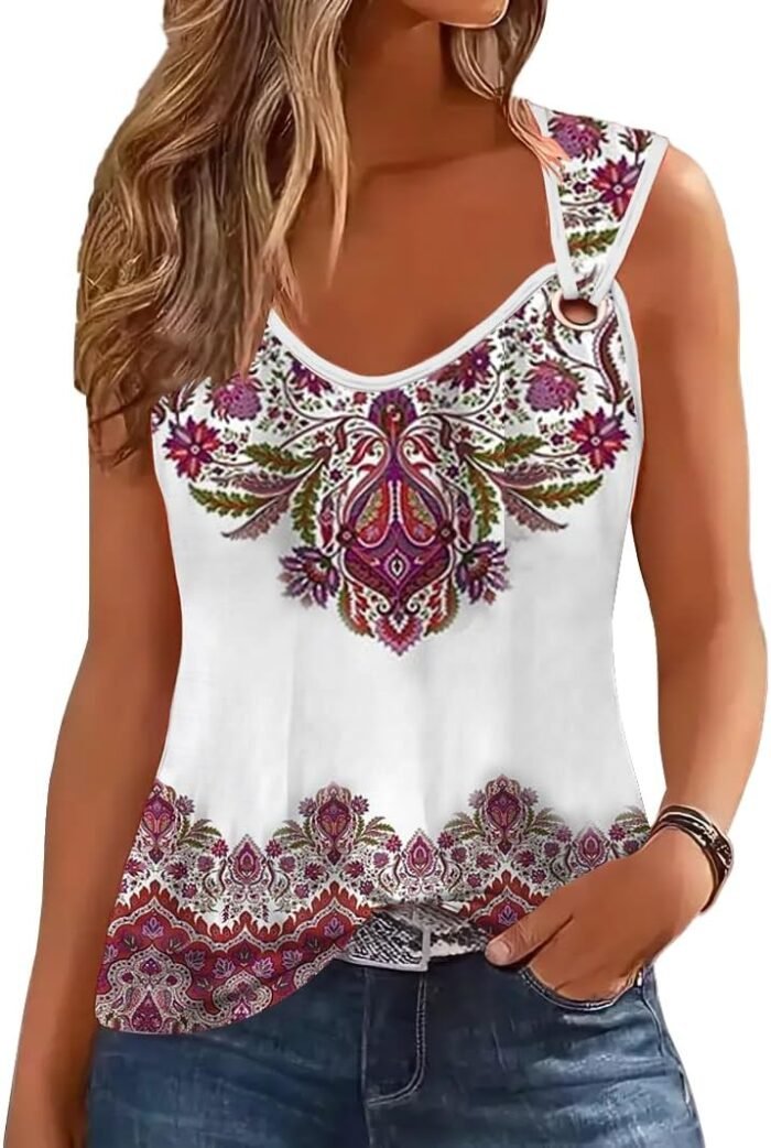 ETCYY NEW Womens Tank Tops 2025 Summer T Shirts V Neck Sleeveless Casual Loose Blouses