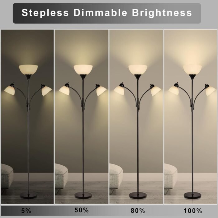 RIGLG Floor Lamps for Living Room,Standing Lamp with Stepless Dimming, 3 Lights Adjustable Reading Lights, Morden Tall Lamps for Living Room, Bedroom, Office - Image 3