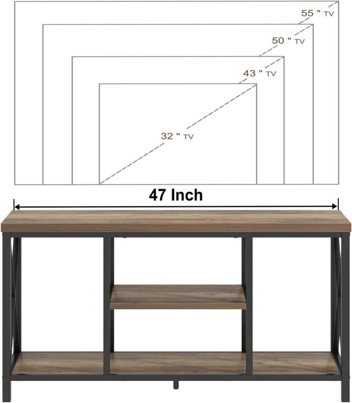 FOLUBAN TV Stand for TVs up to 55 Inch, Rustic Wood and Metal Entertainment Center with Storage, Modern Industrial Media TV Console Table for Living Room Bedroom, Oak 47 Inch - Image 5