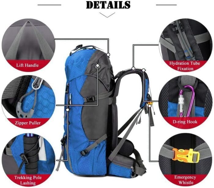 Bseash 60L Waterproof Hiking Camping Backpack with Rain Cover, Large Outdoor Sport Travel Daypack Rucksack for Climbing - Image 4