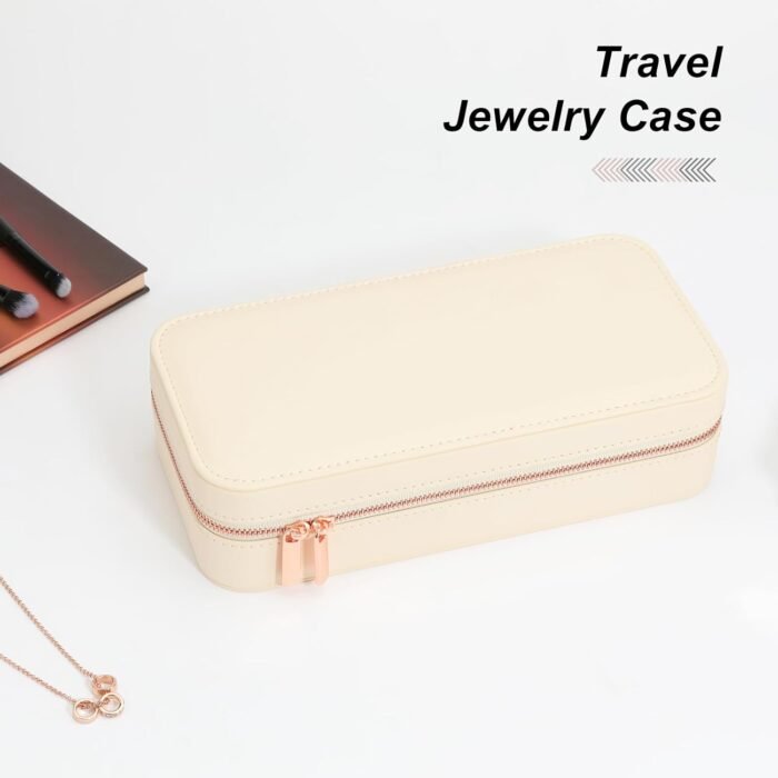 Travel Jewelry Case, Small Jewelry Organizer Box Portable Jewellery Box for Rings Earrings Necklaces Bracelets, Beige C - Image 2