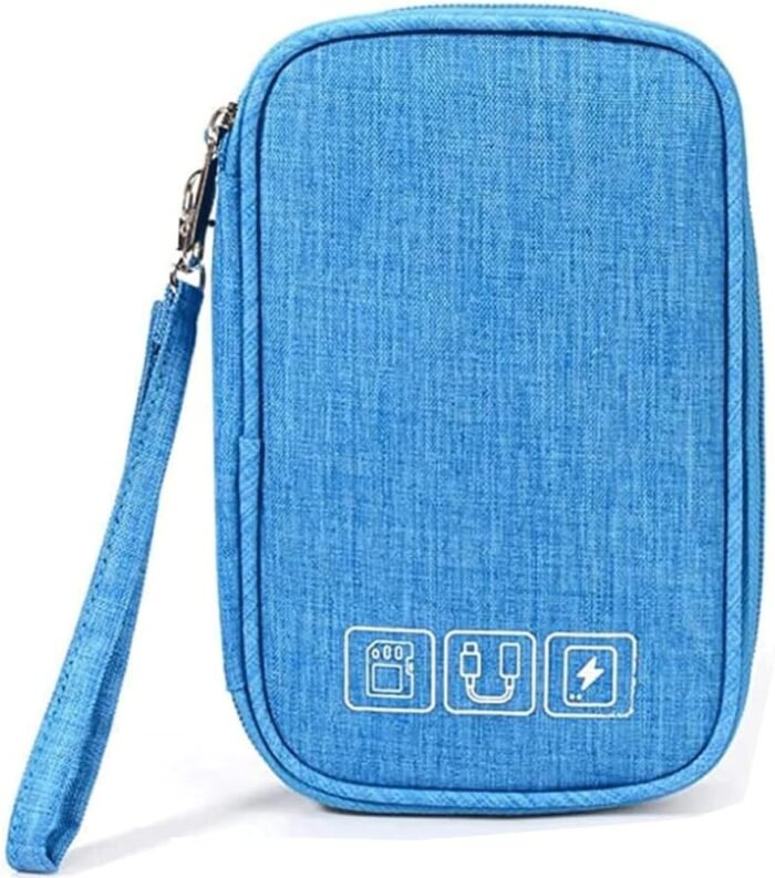 Electronics Accessories Organizer Pouch Bag, Electronic Organizer Travel Universal Cable Organizer Electronics Accessories Bag for Cable, Charger, Phone, USB, SD Card, Business Travel Gadget Bag,Blue