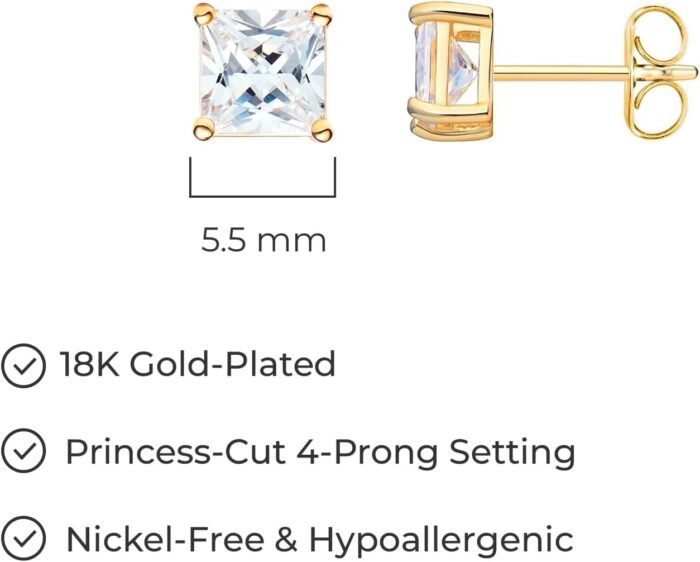 Amazon Essentials Plated Sterling Silver Cubic Zirconia Stud Earrings (Round & Princess) - Image 6