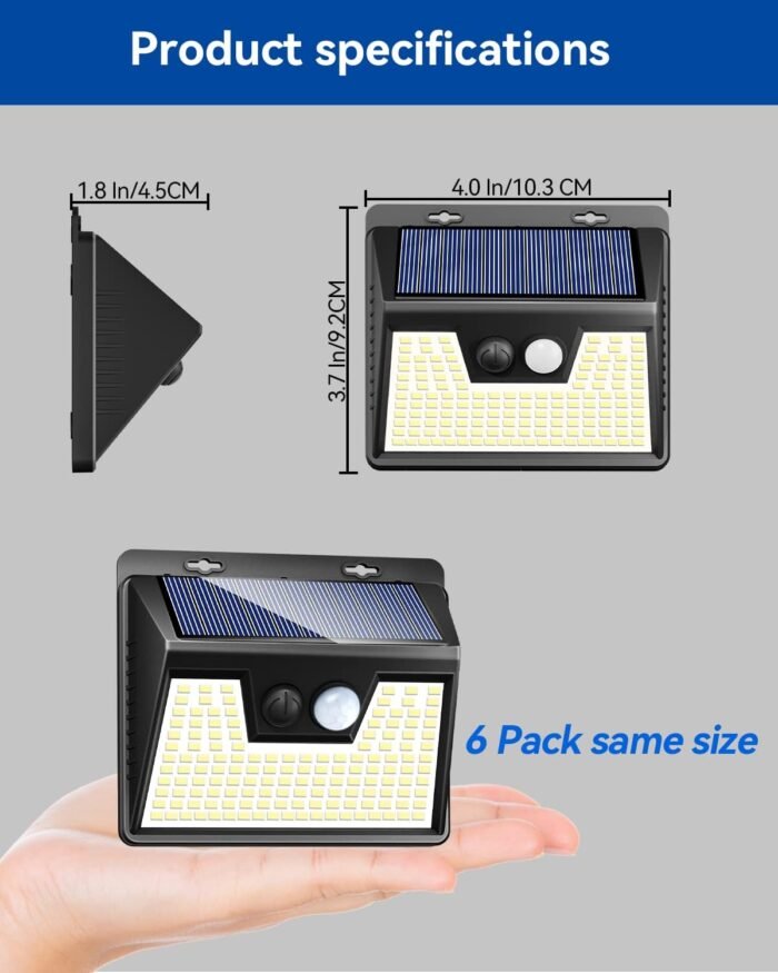 Peasur Solar Lights Outdoor Motion Sensor, 6 Pack 140 LED Bright Solar Powered Fence Light Waterproof, 3 Modes Solar Security Wall Lighting for Outside Yard Deck Garden - Image 6