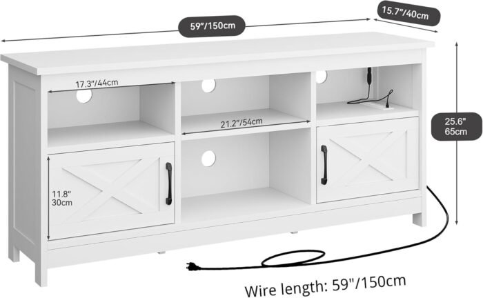 YITAHOME Farmhouse TV Stand with Power Outlet, Entertainment Center, LED Light Media Console, Simple TV Cabinet for Living Room or Bedroom, White 59 Inch - Image 2