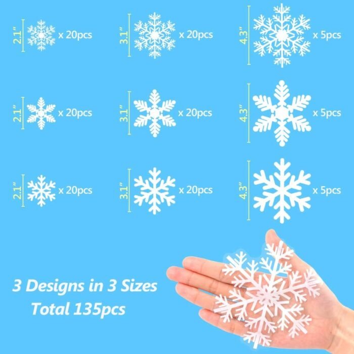 LUDILO 135Pcs Christmas Window Clings Snowflakes Window Decals Static Window Stickers for Christmas Decorations Window Décor Ornaments Xmas Party Supplies Thanksgiving Party Décor - Image 6