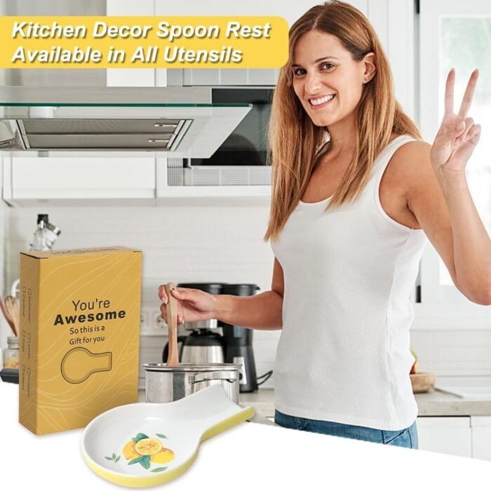 Spoon Rest - Lemon Spoon Rest for Stove Top for Cooking Spoons Spatula Lemon Kitchen Decor Ceramic Spoon Rest for Kitchen Counter with Gift Box Ready - Image 5