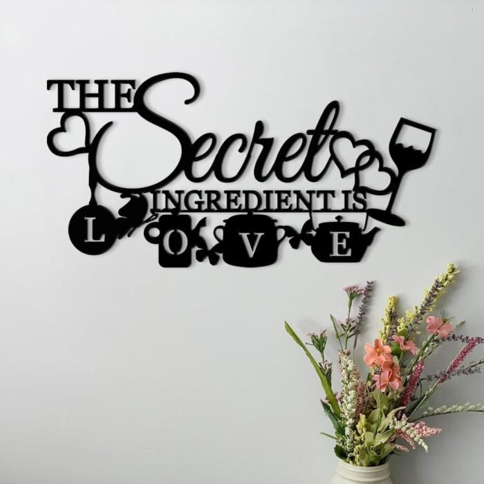 XORT The Secret Ingredient is Love Metal Wall Art Sign, Farmhouse Dining Room Kitchen Wall Decor Housewarming Gift Counter Pantry Sign. (Black -16 x 8 inch) - Image 2