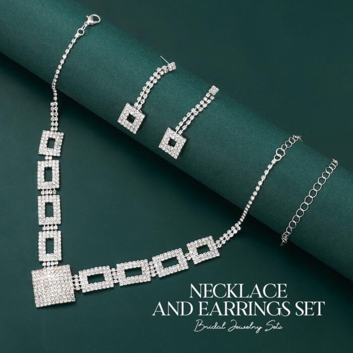 Unicra Crystal Bridal Wedding Jewelry Set Silver Rhinestone Necklace Earrings Bracelet Sets Formal Costume Jewelry for Women and Brides - Image 5