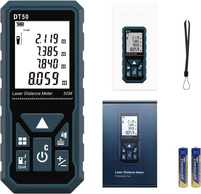 Laser Measure 165ft DT50 Laser Distance Meter 50M, Portable Handle Digital Measure Tool Range Finder, Larger Backlit LCD 4 Line Display IP54 Shockproof - Image 7