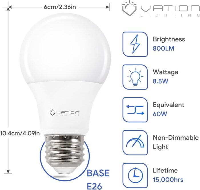 24 Pack A19 LED Light Bulb Daylight 5000K LED Bulbs, 60 Watt Equivalent, Efficient 8.5 Watt, 800 Lumens, E26 Medium Base, Non-Dimmable, ETL/UL Listed - Image 2