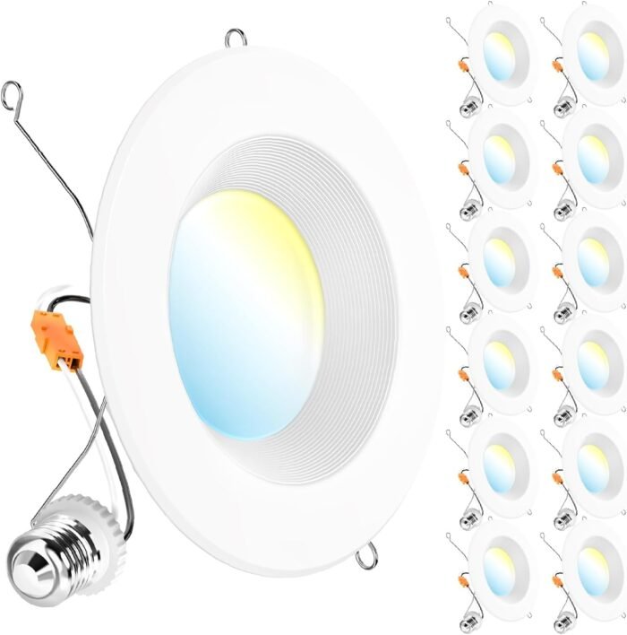 Sunco 12 Pack 5CCT Retrofit LED Recessed Lighting 6 Inch, 2700K/3000K/3500K/4000K/5000K Selectable, Dimmable Can Lights, Baffle Trim, 13W=75W, 965LM, Damp Rated, UL-Certified
