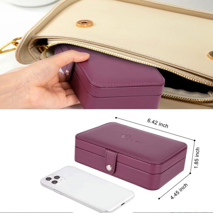 Voova Small Jewelry Organizer Box, Travel Jewelry Case for Women Teen Girls, Mini PU Leather Portable Jewellery Storage Boxes Holder with Smart Earrings Plate for Necklaces Rings Bracelets, Purple - Image 7