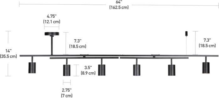 Globe Electric 59829 "West 64"" 6-Light Track Lighting, Matte Black, Center Swivel Bars - Image 8