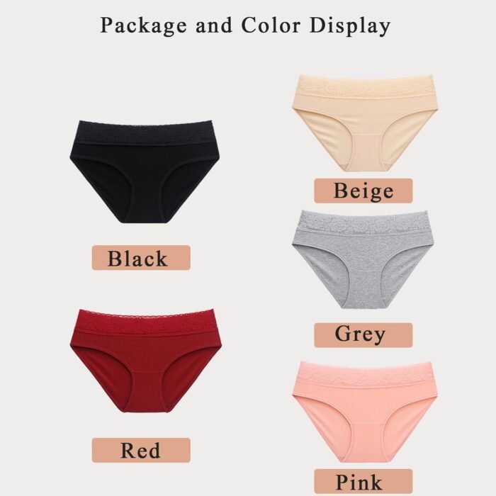 Cameway 5 Pack Womens Underwear Cotton Bikini Panties Lace Soft Hipster Panty Ladies Stretch Full Briefs - Image 2