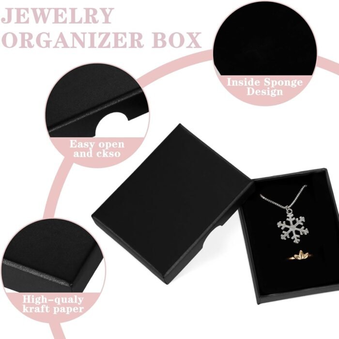 2 Pcs Small Jewelry Gift Box Fancy Necklace Bracelet Earring Drawer Organizer Box Kraft Empty Jewellery Boxes Cardboard Gift Boxes with Lids Portable Square Pendant Storage Case for Birthday Wedding - Image 4
