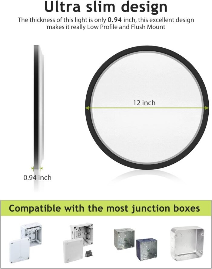 2PACK Flush Mount LED Ceiling Light Fixture Black, 12Inch 28Watt, Dimmable & 3000K-4500K-6000K 3 Color Selectable Ceiling Lamp 3200LM Low Profile Ceiling Light for Kitchen Bedroom Hallway Porch - Image 4