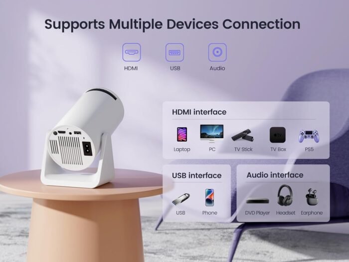 [270°Adjustable Stand] Mini projector with WiFi and Bluetooth, Outdoor Portable Movie Projector 1080P Support, Auto Keystone Home Projector for Phone/TV Stick/Laptop, WiMiUS Latest S27 - Image 6