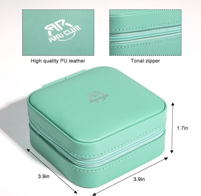 AnuClub Small Jewelry Box, Travel Jewelry Organizer Boxes for Women Portable PU Leather Jewellery Storage Case with Mirror for Earring Ring Necklace - Image 5