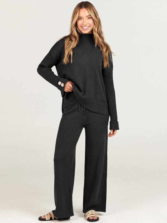 ANRABESS Women's 2 Piece Outfit Sweater Lounge Sets Long Sleeve Knit Pullover Wide Leg Pant Tracksuit Loungewear 2024 Fashion - Image 8