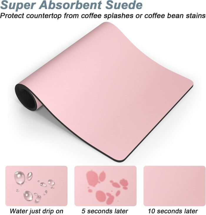 Rnivvi Coffee Mat, 12"x19" Coffee Bar Mat for Coffee Station Accessories and Organizer, Hide Stain Anti Absorbent Dish Drying Pad for Kitchen Counter, Cute Coffee Bar Decor Coffee Machine Mat, Pink - Image 3