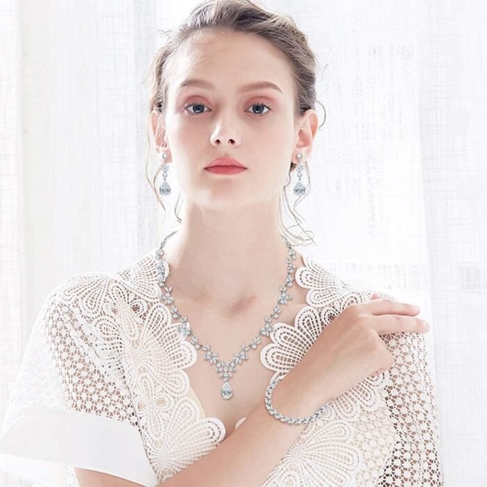 Hadskiss Jewelry Set for Women, Necklace Dangle Earrings Bracelet Set, Jewelry Set with White AAA Cubic Zirconia, Allergy Free Wedding Party Jewelry for Bridal Bridesmaid - Image 5
