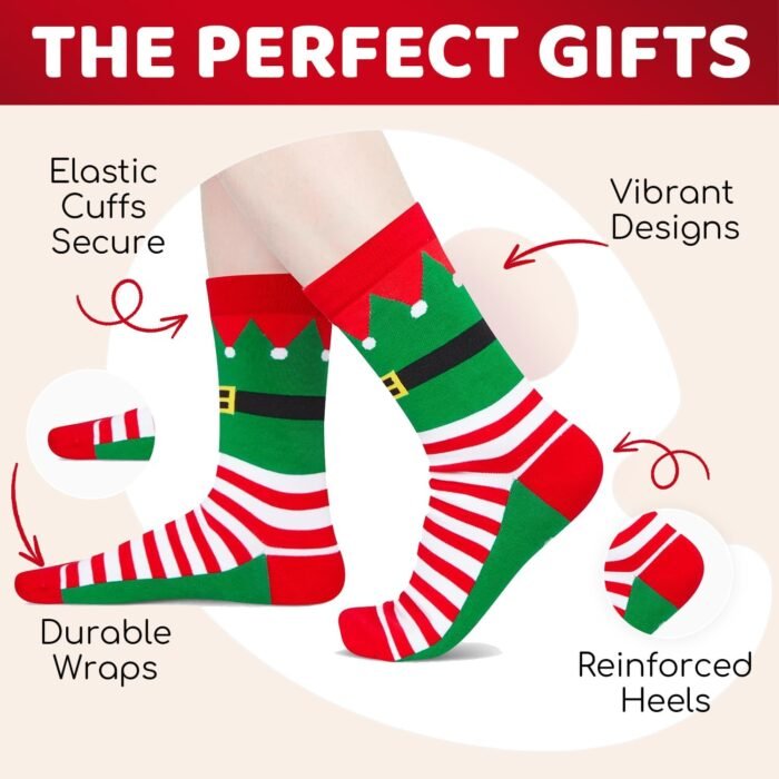 HAPPYPOP Christmas Gifts Stocking Socks for Women - Secret Santa Socks Black Elf Socks for Teens, Xmas Stocking with Greeting Card for Mom Dad - Image 4